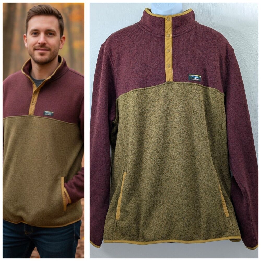 LL BEAN 1/4 Zip Fleece Mens XXL Tall Pullover Sweater Pockets Slightly Fitted